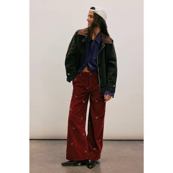 FREE PEOPLE Clifton Cord Red Deer Darlin' Wide Leg Jeans Size 24 - Picture 2 of 9